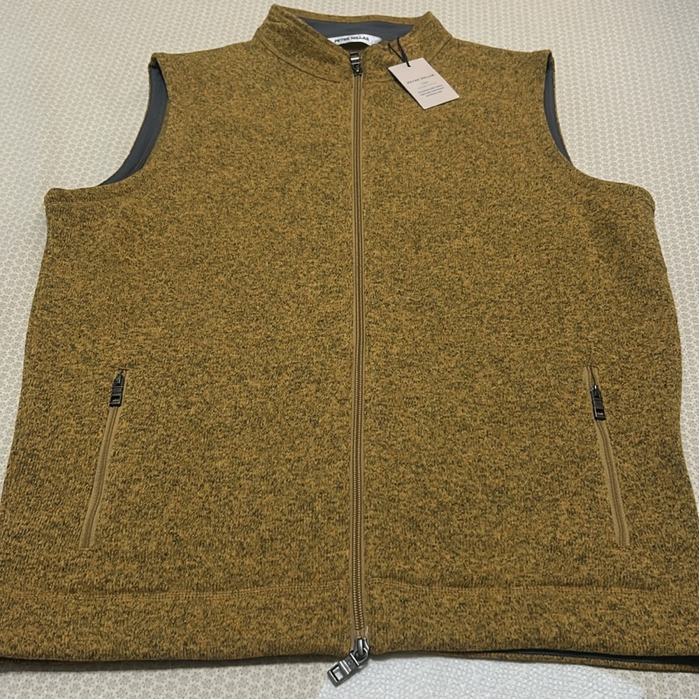 NWT PETER MILLAR Men’s Double Zip Fleece Vest M Mustard Yellow